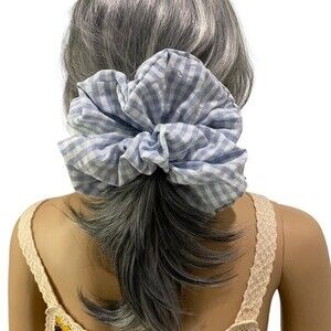 Hair Scrunchie. Blue/White Gingham. XL. Resortwear. Hair Scrunchies. Cottagecore